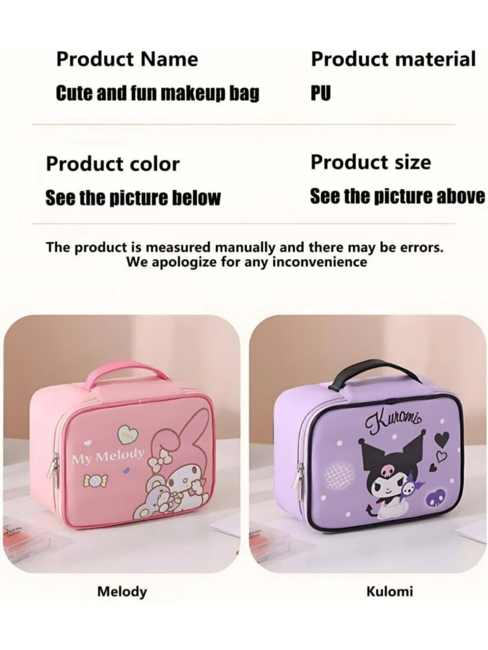 Cute Travel Makeup Organizer - Cinnamoroll Toiletry Bag for Women & Girls